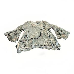 Paper Womens Gray Floral Print Long Sleeve Top 100% Silk Shirt Size XS *Flaws*